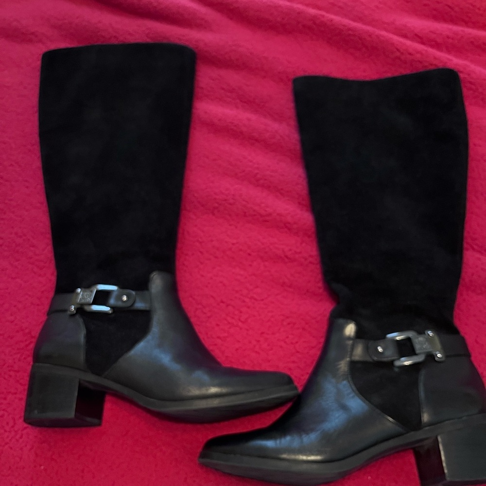 Anne Klein black leather and suede riding boots. Size 8.